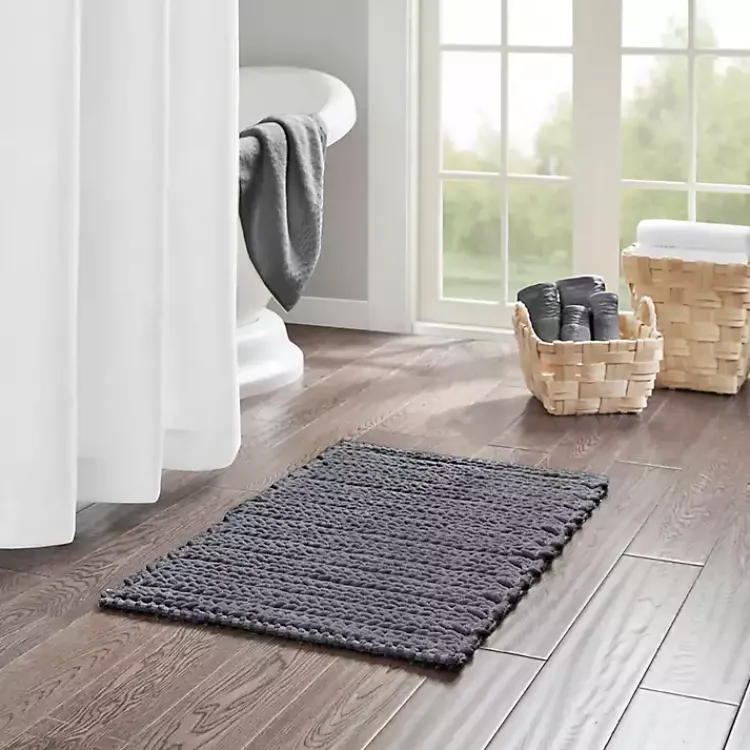 Bathroom Rugs-Kirklands Home Chenille Chain Stitched Bath Mat, 40 in. Black