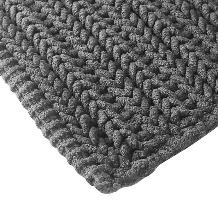 Bathroom Rugs-Kirklands Home Chenille Chain Stitched Bath Mat, 40 in. Black