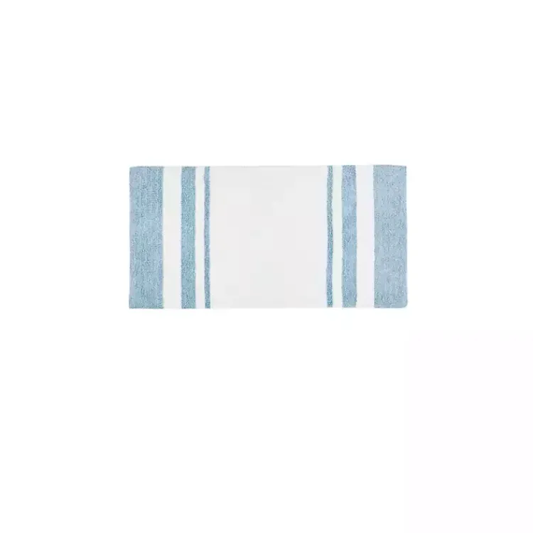 Bathroom Rugs-Kirklands Home Blue Reversible Stripe Trim Bath Mat, 45 in.