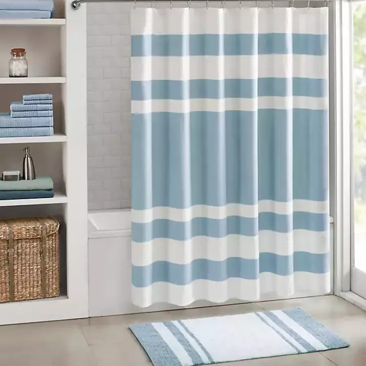 Bathroom Rugs-Kirklands Home Blue Reversible Stripe Trim Bath Mat, 45 in.