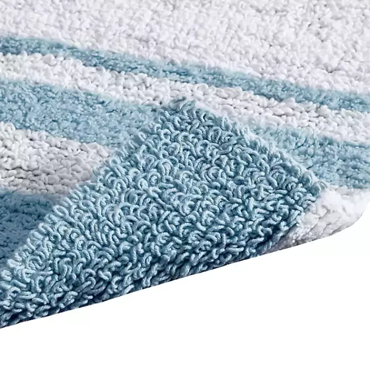 Bathroom Rugs-Kirklands Home Blue Reversible Stripe Trim Bath Mat, 45 in.