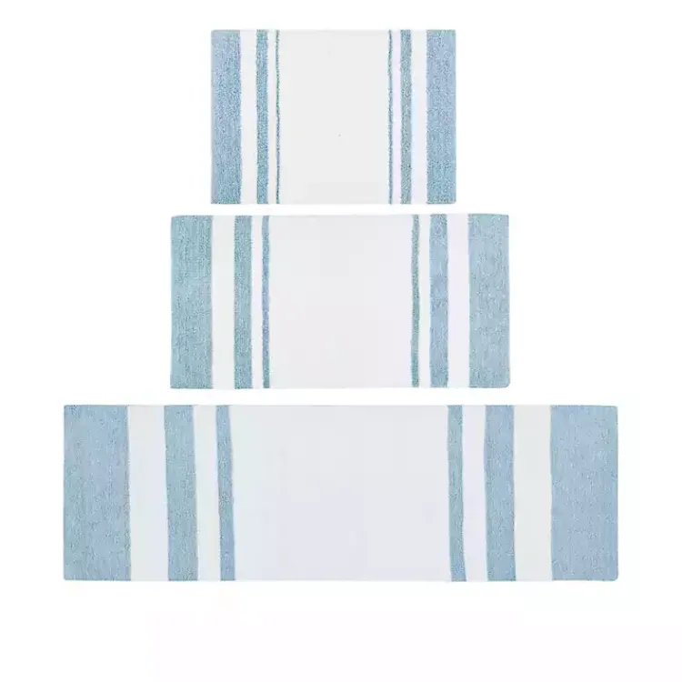 Bathroom Rugs-Kirklands Home Blue Reversible Stripe Trim Bath Mat, 72 in.