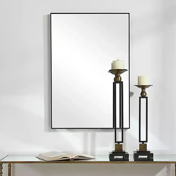 Framed Mirrors-Kirklands Home Simple Frame Rectangle Wall Mirror Black