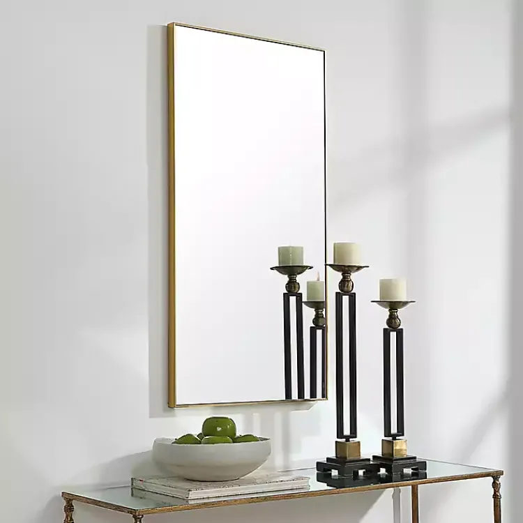 Framed Mirrors-Kirklands Home Golden Simple Rectangular Frame Wall Mirror