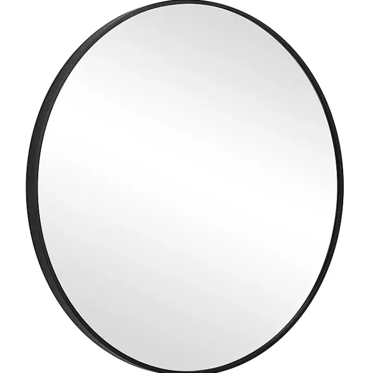 Framed Mirrors-Kirklands Home Round Simple Frame Medium Wall Mirror Black