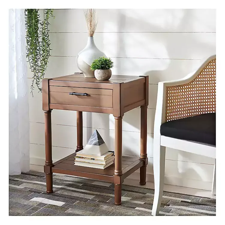 Accent & End Tables-Kirklands Home Natural Geometric Industrial Pull Accent Table Brown