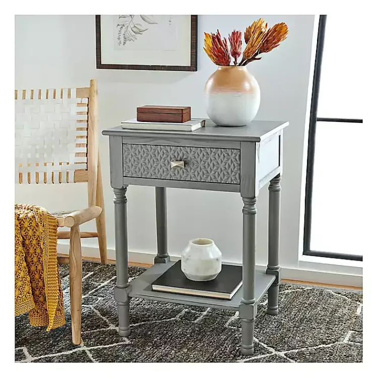Accent & End Tables-Kirklands Home Evelina Textured Single Drawer Accent Table Gray