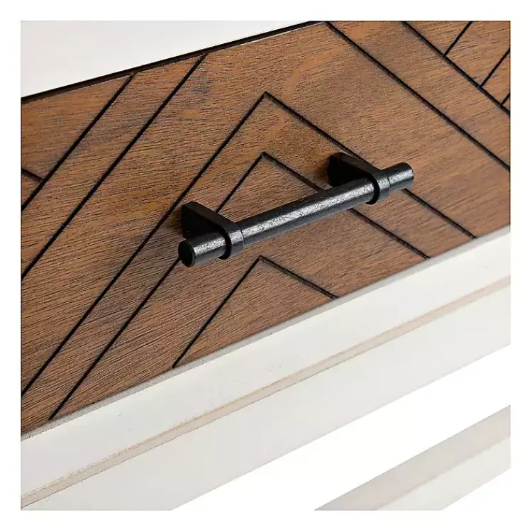 Console Tables-Kirklands Home White and Brown Herringbone Console Table