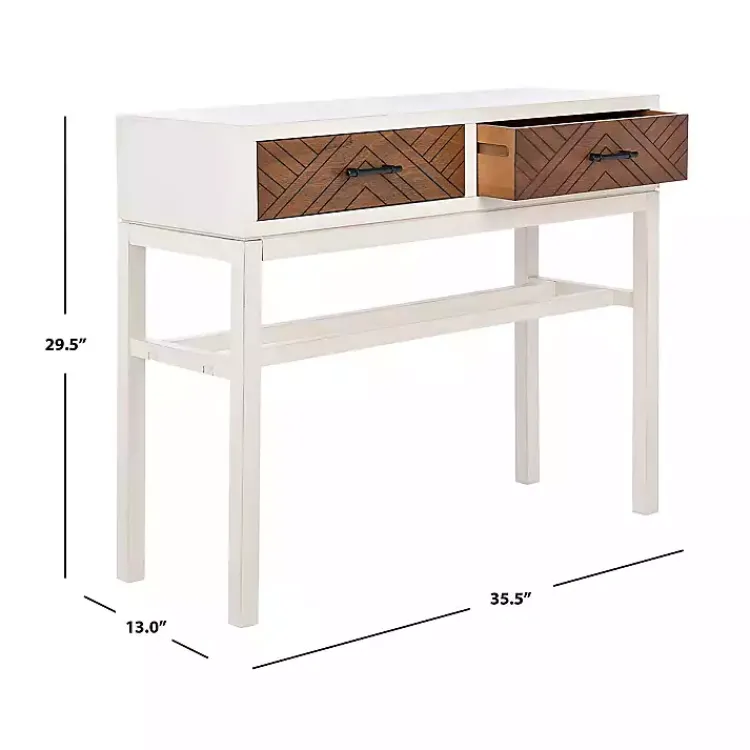 Console Tables-Kirklands Home White and Brown Herringbone Console Table