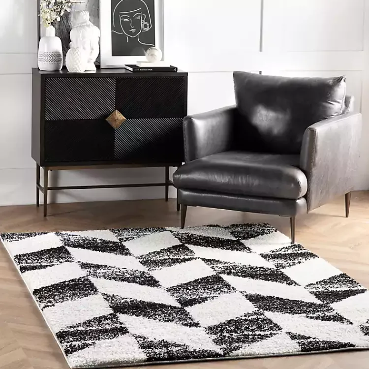 Area Rugs-Kirklands Home Black Herringbone Shag Area Rug, 9x12