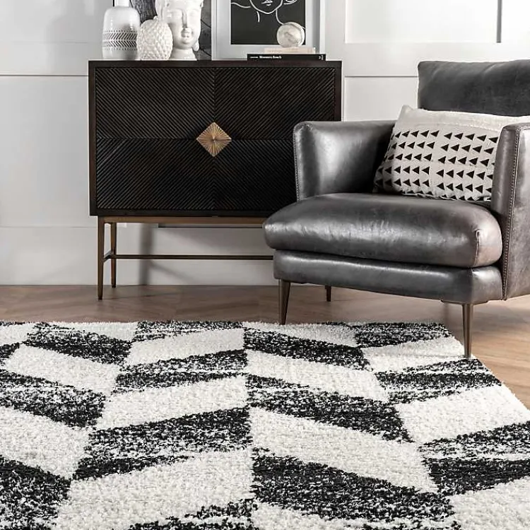 Area Rugs-Kirklands Home Black Herringbone Shag Area Rug, 9x12