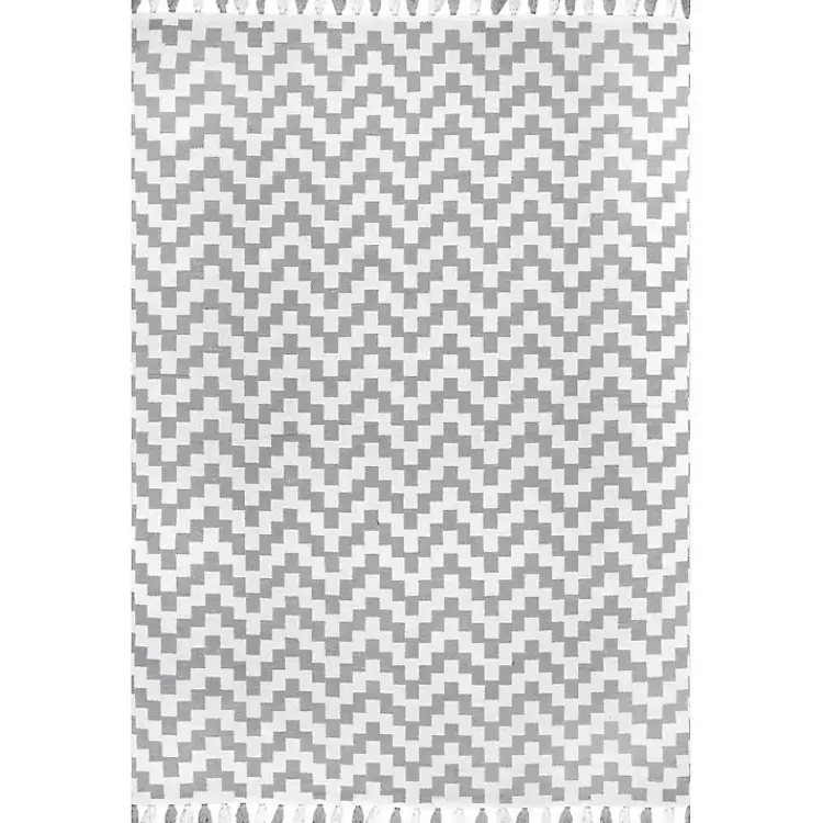 Area Rugs-Kirklands Home Gray Chevron Cotton Tassel Area Rug, 8x10