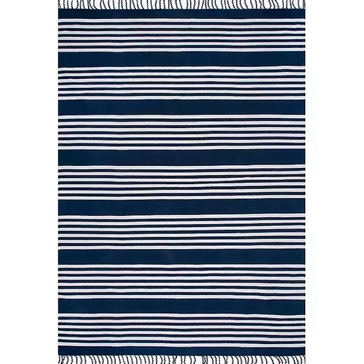 Area Rugs-Kirklands Home Navy Blue Striped Tassel Cotton Area Rug, 8x10