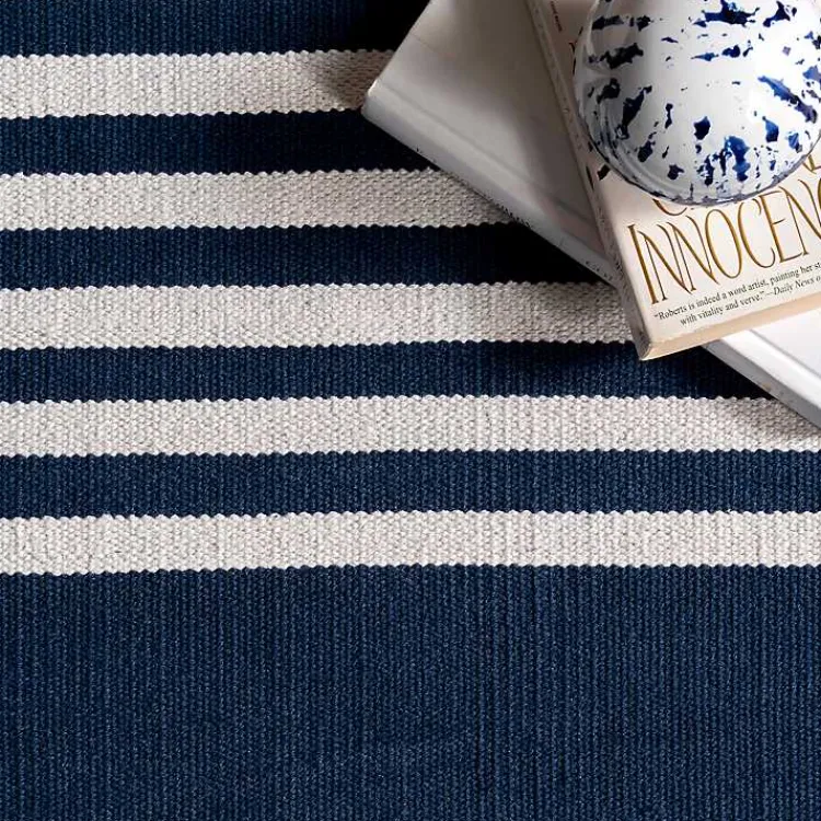 Area Rugs-Kirklands Home Navy Blue Striped Tassel Cotton Area Rug, 8x10