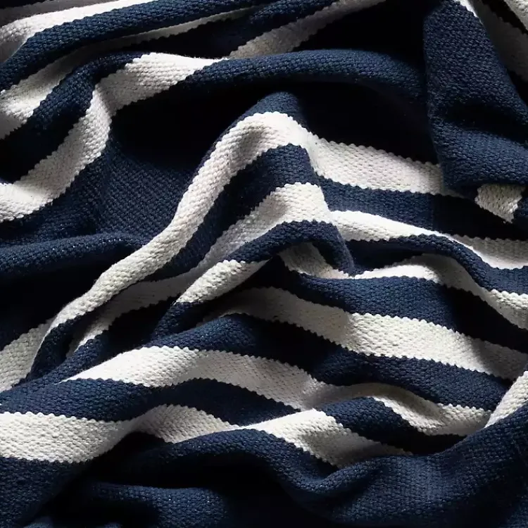 Area Rugs-Kirklands Home Navy Blue Striped Tassel Cotton Area Rug, 8x10