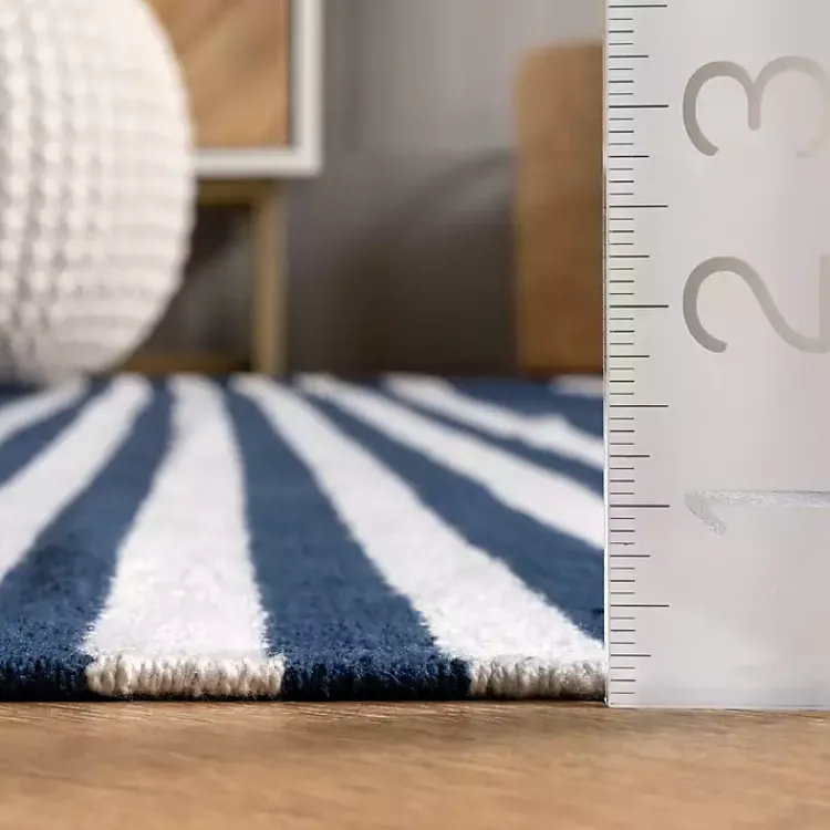 Area Rugs-Kirklands Home Navy Blue Striped Tassel Cotton Area Rug, 8x10