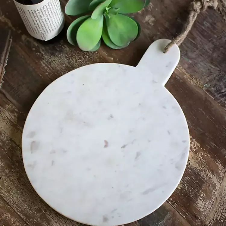 Serving & Entertaining-Kirklands Home Marble Round Cutting Board with Jute Hanger White