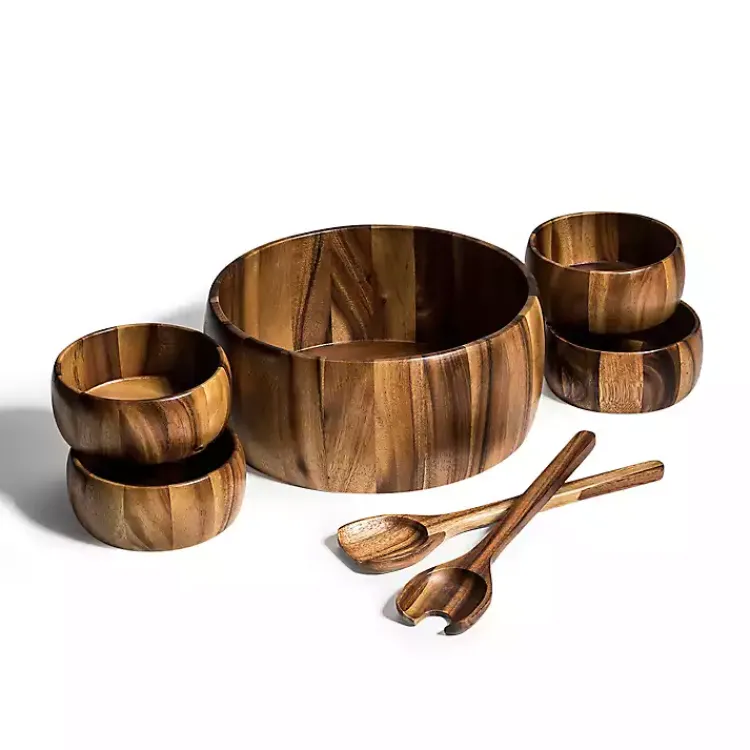 Serving & Entertaining-Kirklands Home Acacia 7-pc. Salad Bowl and Servers Set, 12 in. Brown