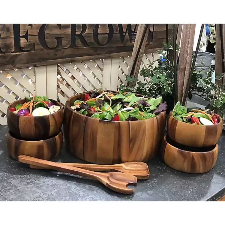 Serving & Entertaining-Kirklands Home Acacia 7-pc. Salad Bowl and Servers Set, 12 in. Brown