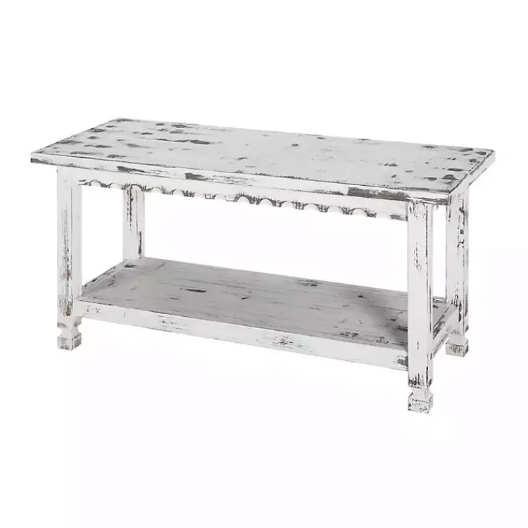 Benches & Ottomans-Kirklands Home Antiquated Farmhouse Shelf Bench White
