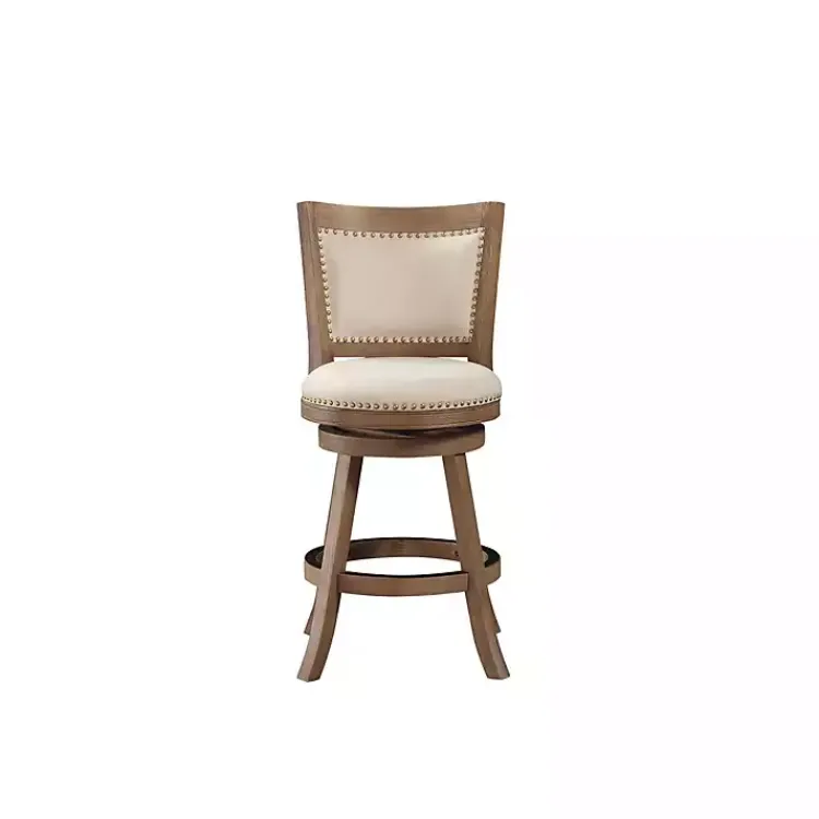 Bar Stools & Counter Height Stools-Kirklands Home Linen and Driftwood Nailhead Swivel Counter Stool Ivory