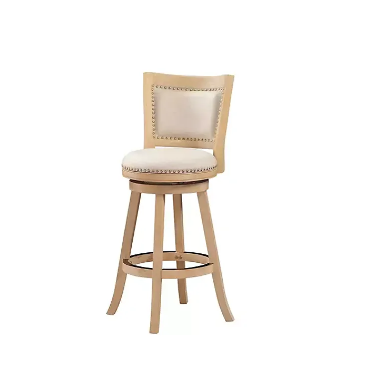 Bar Stools & Counter Height Stools-Kirklands Home Linen and Driftwood Nailhead Swivel Bar Stool Brown