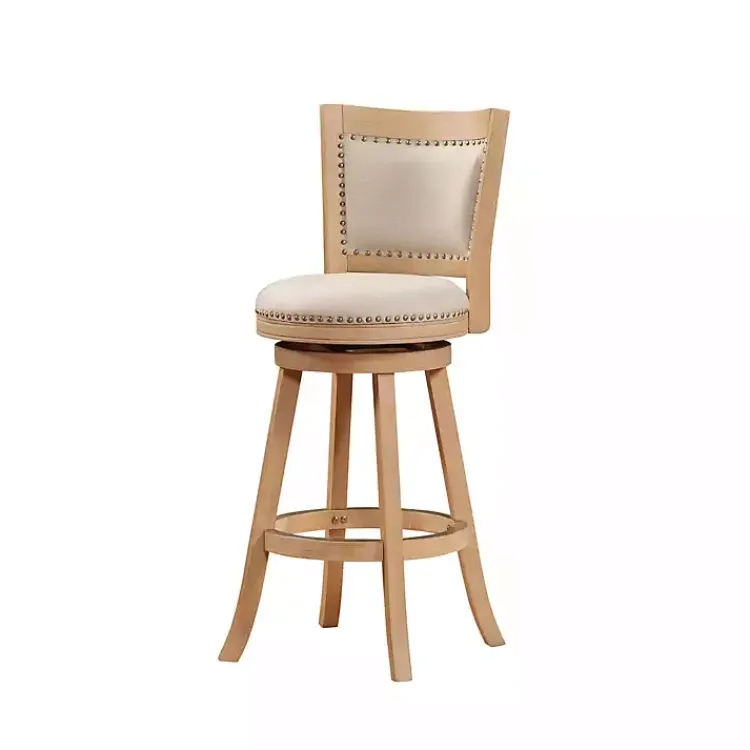 Bar Stools & Counter Height Stools-Kirklands Home Linen and Wood Nailhead Swivel Bar Stool Tan