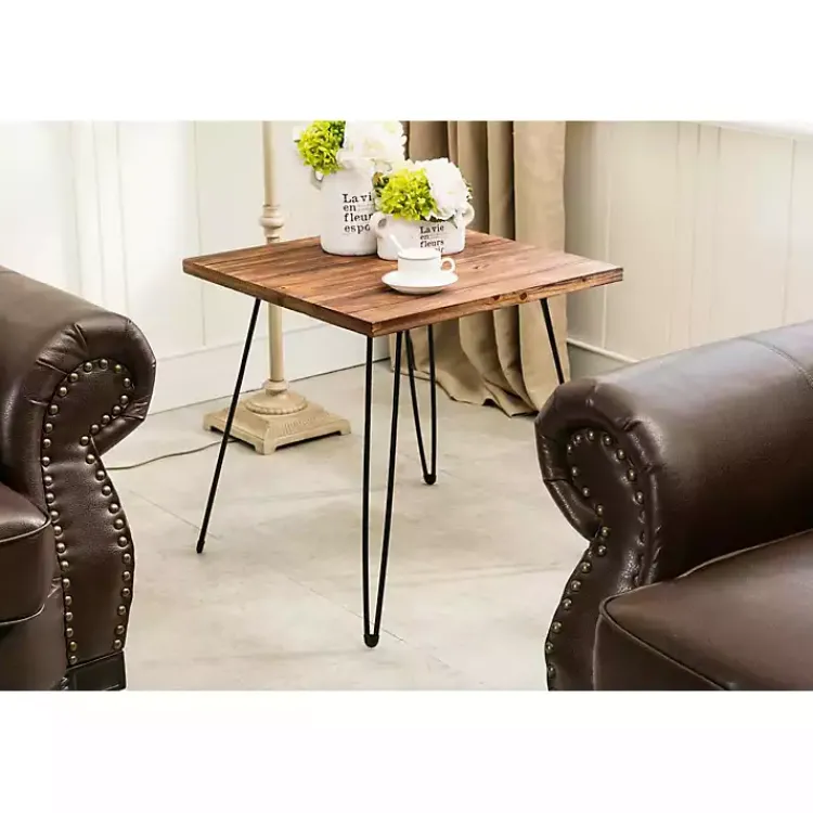Accent & End Tables-Kirklands Home Weather Fir Wood and Hairpin Legs Accent Table