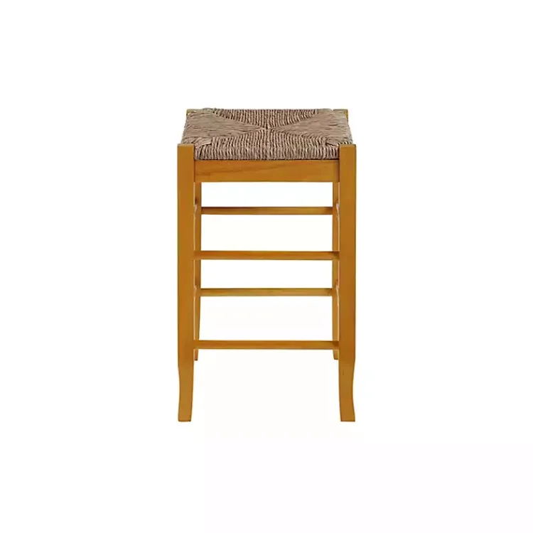 Bar Stools & Counter Height Stools-Kirklands Home Honey Wood and Woven Rush Counter Stool Tan