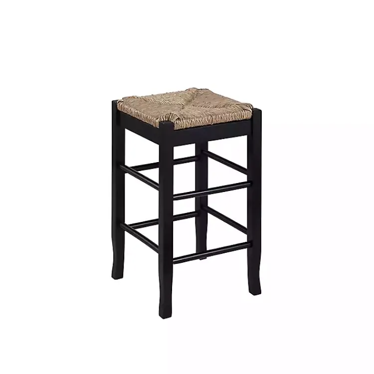 Bar Stools & Counter Height Stools-Kirklands Home Wood and Woven Rush Counter Stool Black