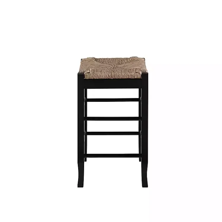 Bar Stools & Counter Height Stools-Kirklands Home Wood and Woven Rush Counter Stool Black