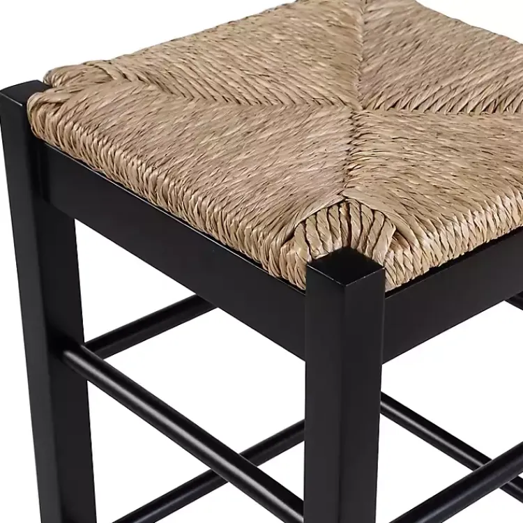 Bar Stools & Counter Height Stools-Kirklands Home Wood and Woven Rush Counter Stool Black