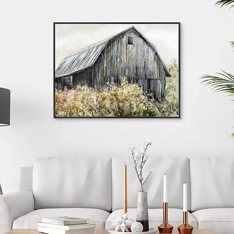 Canvas Art-Kirklands Home Wildflower Barn Framed Canvas Art Print, 40x30 in. Gray