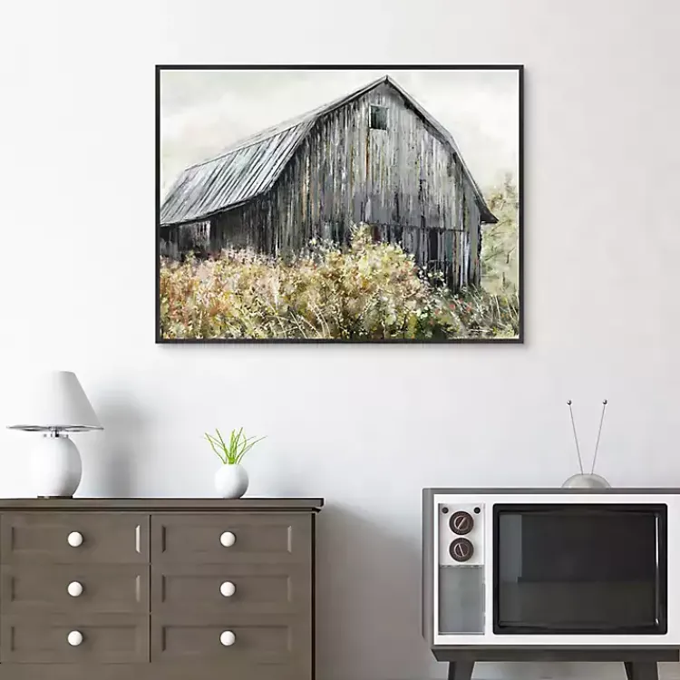Canvas Art-Kirklands Home Wildflower Barn Framed Canvas Art Print, 40x30 in. Gray