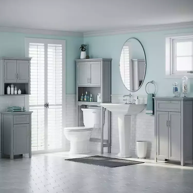 Cabinets & Sideboards-Kirklands Home Two-Door Top Shelf Cabinet Gray