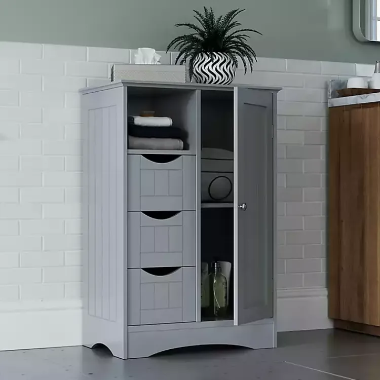 Cabinets & Sideboards-Kirklands Home Single Door 3-Drawer Cabinet Gray