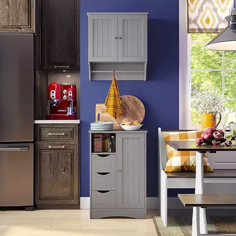 Cabinets & Sideboards-Kirklands Home Single Door 3-Drawer Cabinet Gray