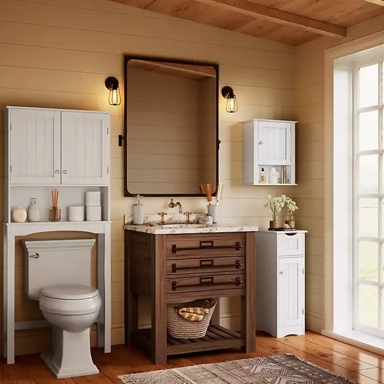 Bathroom Furniture-Kirklands Home Slim Single Door Cabinet with Drawer White