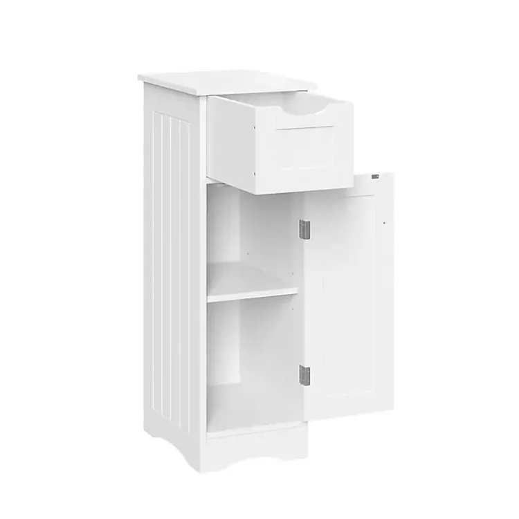 Bathroom Furniture-Kirklands Home Slim Single Door Cabinet with Drawer White