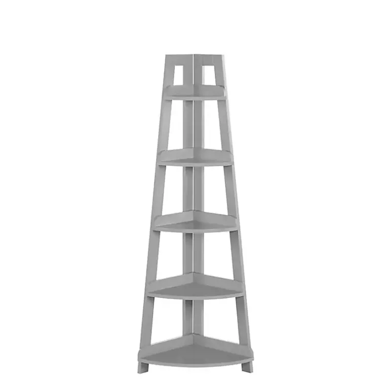 Bookshelves-Kirklands Home Gray 5-Tier Corner Ladder Bookshelf