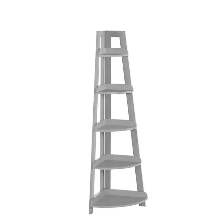 Bookshelves-Kirklands Home Gray 5-Tier Corner Ladder Bookshelf