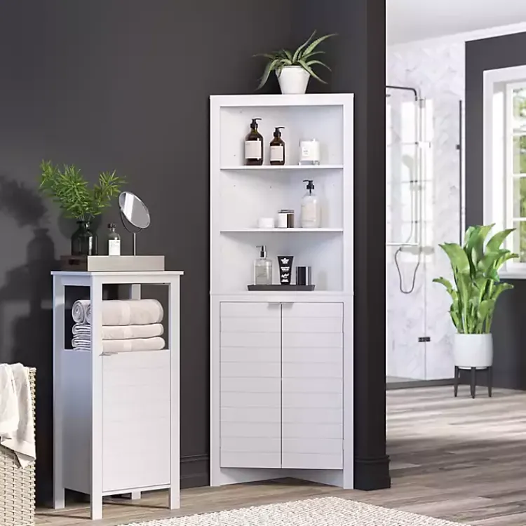Cabinets & Sideboards-Kirklands Home Open Shelf Corner Cabinet White