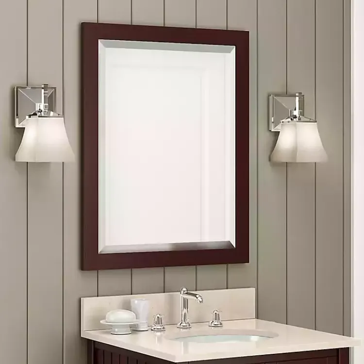 Framed Mirrors-Kirklands Home Espresso Beveled Vanity Mirror Brown