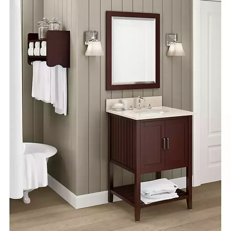 Framed Mirrors-Kirklands Home Espresso Beveled Vanity Mirror Brown