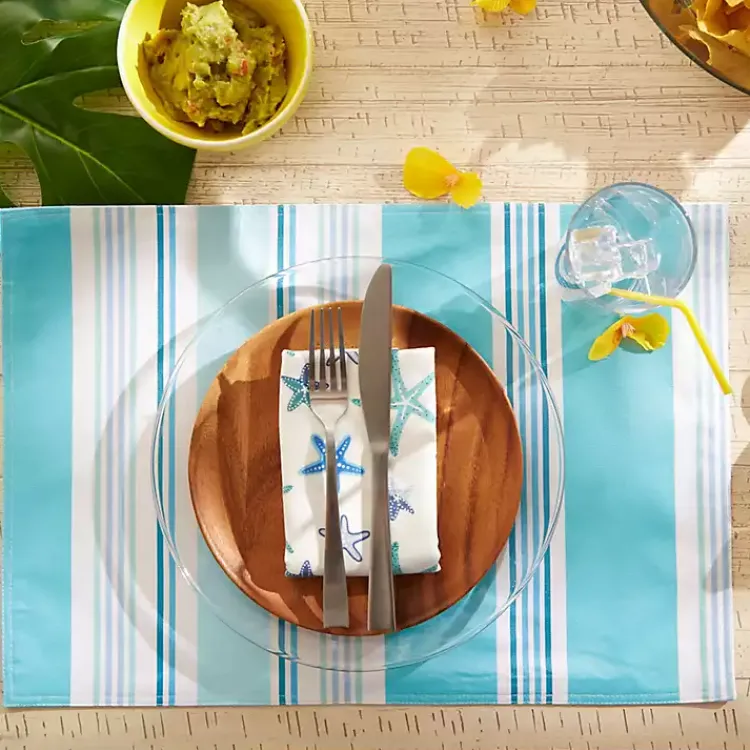 Outdoor Dining-Kirklands Home Blue Beach House Stripe Placemats, Set of 6