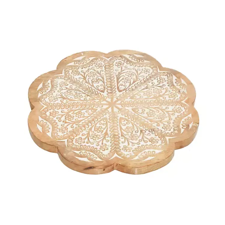 Serving & Entertaining-Kirklands Home Floral Wood Lazy Susan Cake Stand Brown