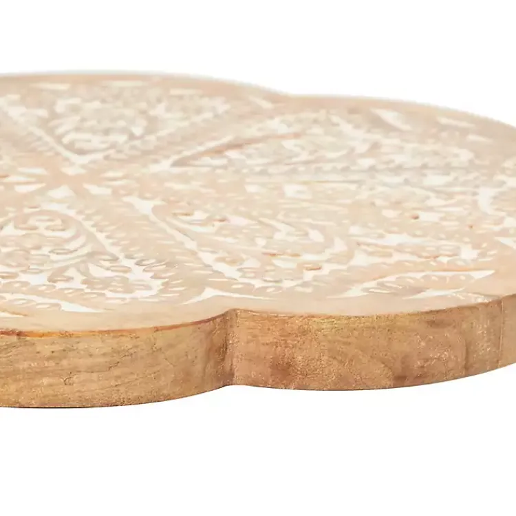 Serving & Entertaining-Kirklands Home Floral Wood Lazy Susan Cake Stand Brown