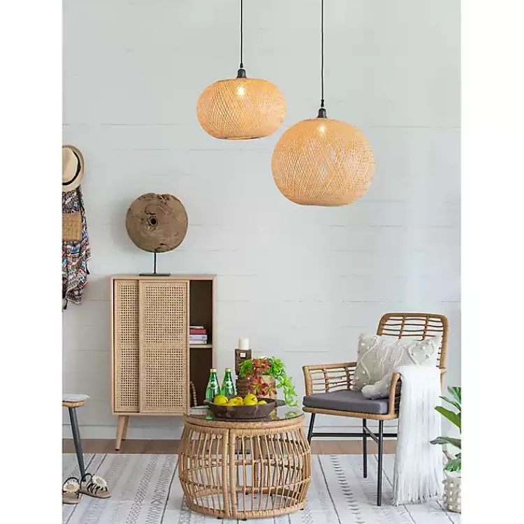 Chandeliers & Pendant Lighting-Kirklands Home Natural Wide Woven Bamboo Globe Pendant Light