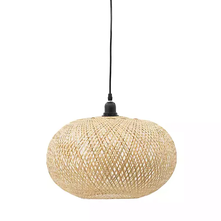 Chandeliers & Pendant Lighting-Kirklands Home Natural Wide Woven Bamboo Globe Pendant Light