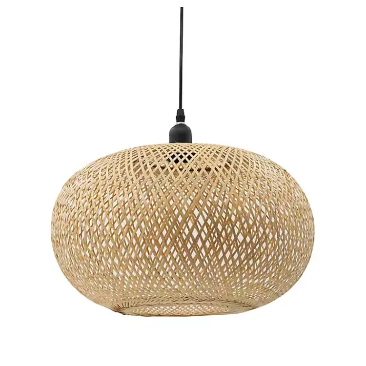 Chandeliers & Pendant Lighting-Kirklands Home Natural Wide Woven Bamboo Globe Pendant Light